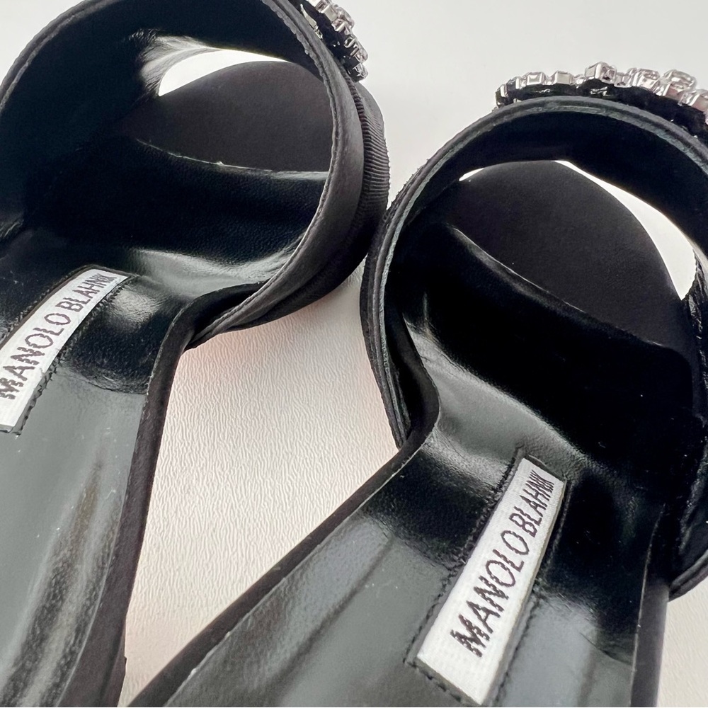 MANOLO BLAHNIK | Martanew Black Satin Jewel Buckle Mules EU 36 US 6 - Picture 9 of 13